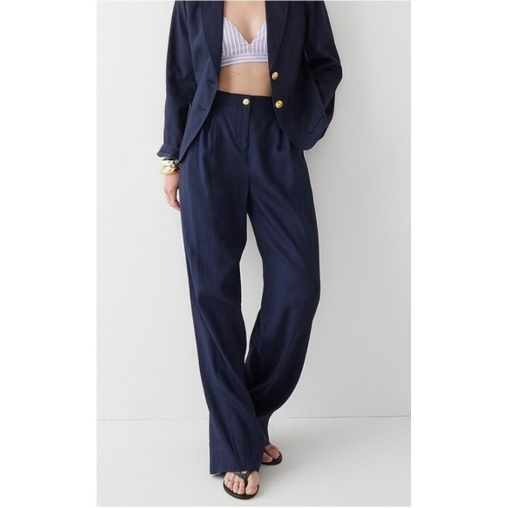 Marie Marot X J.Crew Navy Italian Linen Blend Wide Leg Nautical Pants  Size 6